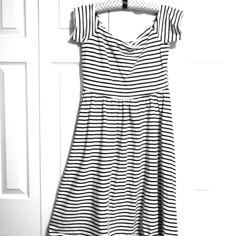 Off the Shoulder Striped Cotton Dress